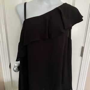 One shoulder black top